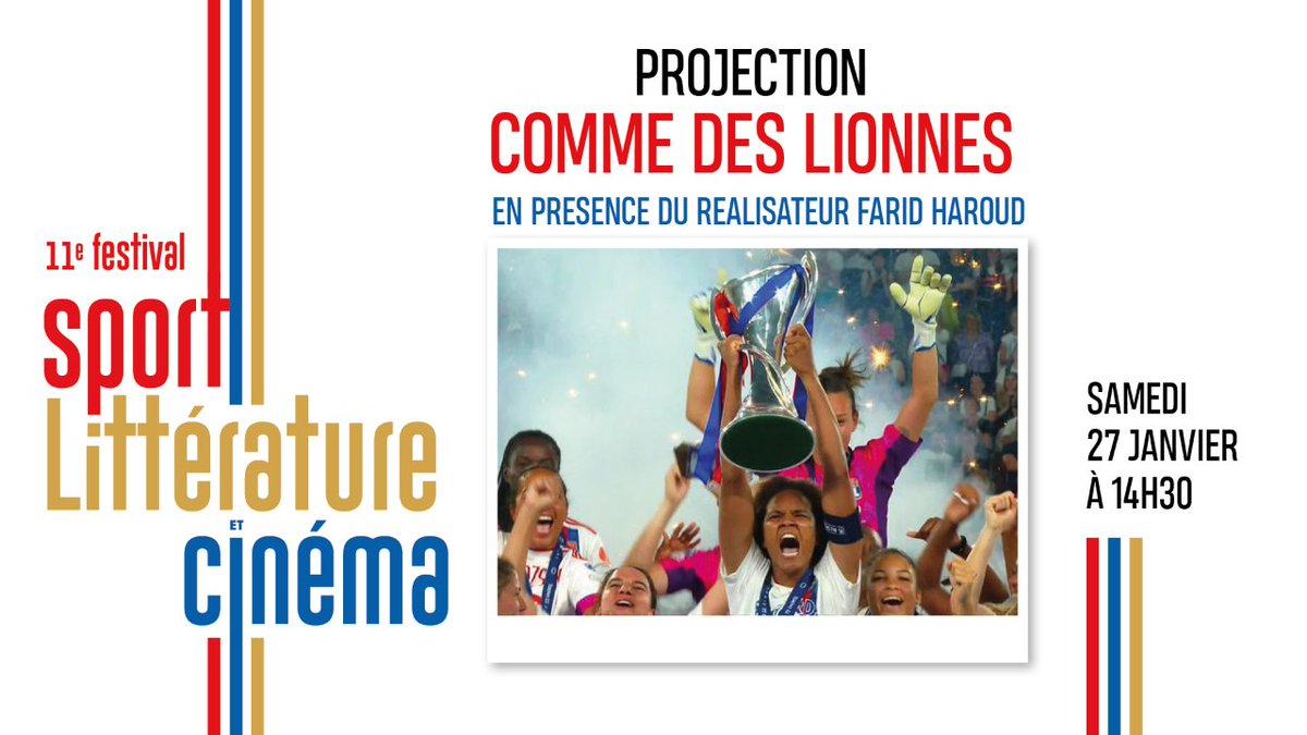 Une plongée dans l’histoire du foot à travers le plus grand club de football féminin du monde : Comme des lionnes, documentaire sur @OLfeminin, sera projeté à #SportLitteratureCinema en présence de son réalisateur Farid Haroud le 27 janv à 14h30. Infos : bit.ly/SLC-OLfem