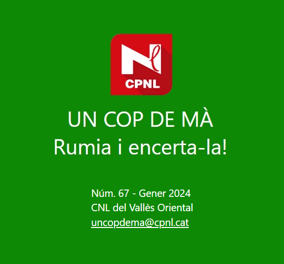 Som-hi amb el nou qüestionari lingüístic "Un cop de mà. Rumia i encerta-la!" 
👉breu.cpnl.cat/ucm66des23

Ah, i un nou #Desvetllamots! Dius "de franc" o "gratis"?
👉breu.cpnl.cat/mqy

#ProvemHoEnCatalà