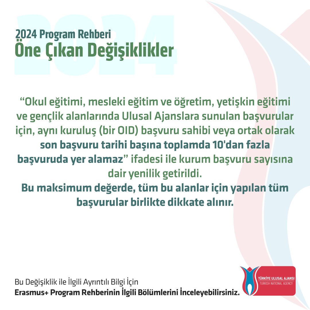 “𝐘𝐞𝐧𝐢 𝐁𝐢𝐫 𝐒𝐞𝐧𝐞 𝐘𝐞𝐧𝐢 𝐁𝐢𝐫 𝐑𝐞𝐡𝐛𝐞𝐫” 2024 yılı Erasmus+ Program Rehberi’nde geçen seneye göre neler değişti❓ Serinin devamı için takipte kalın... #ErasmusPlus