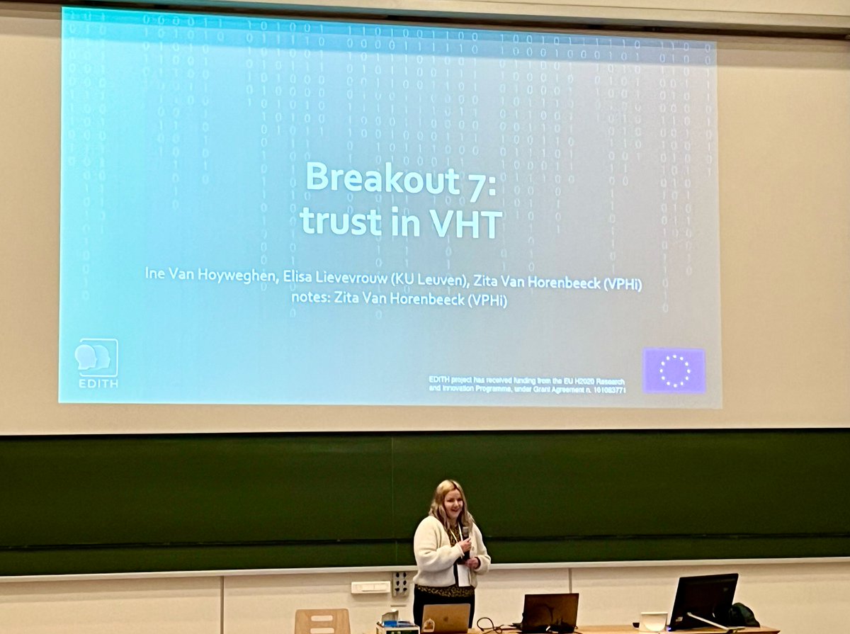 Our @VPH_Institute & @KU_Leuven colleagues held 2 very engaging breakout sessions at the first @EDITH_CSA_EU meeting on building the #VirtualHumanTwin They talked about #ethics, social acceptance and #trust, providing valid points of discussion for the future of #VHT. Well done!