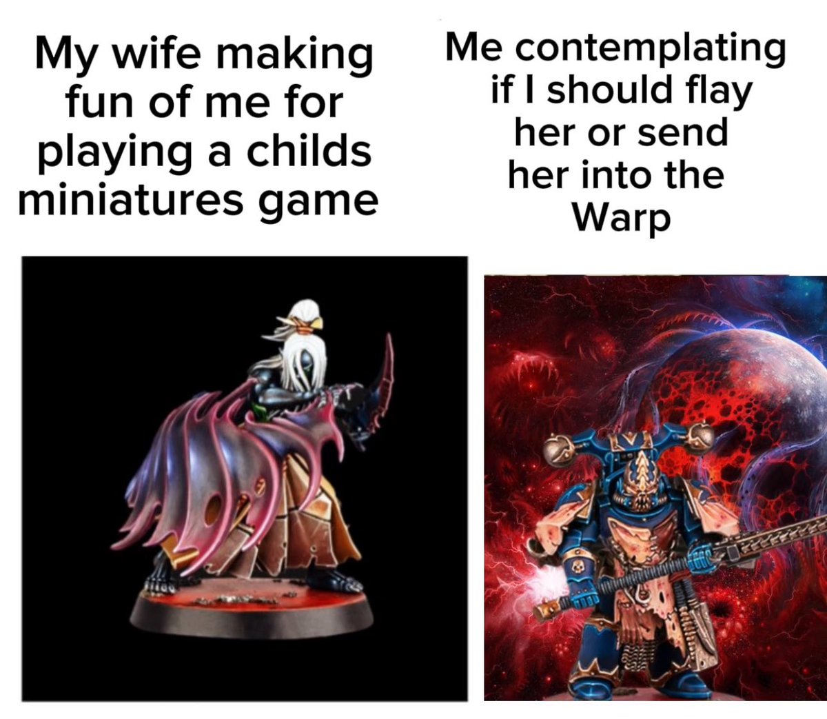 ManVsMiniatures's tweet photo. Help me out, what should I do? Flay or Warp? #WarhammerCommunity #WarhammerMemes #WarhammerPreview https://t.co/8aY6MblgZd