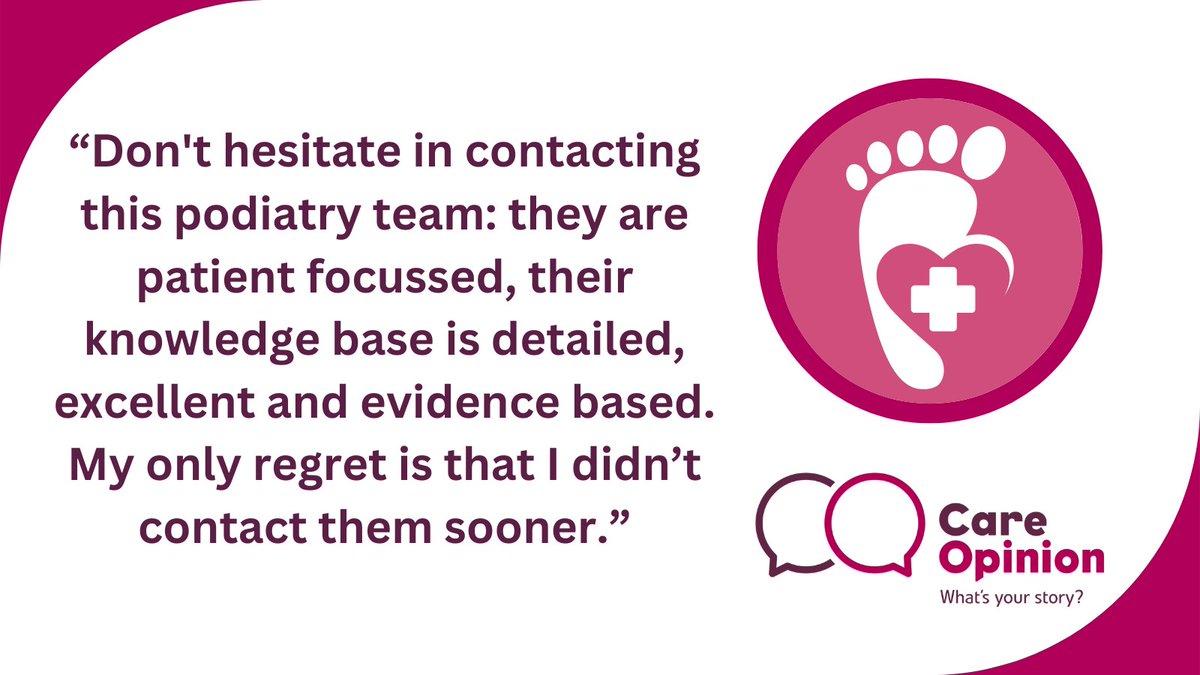 Care Opinion Scot (@careopinionscot) on Twitter photo This patient offers a detailed and glowing account of there effective, timely and efficient care with the #Podiatry team, telling us that "patient care is of the highest standard". <a href="/FalkirkHSCP/">Falkirk Health and Social Care Partnership</a> <a href="/NHSForthValley/">NHS Forth Valley</a>
Read the full story below 👇
careopinion.org.uk/1158134 This patient offers a detailed and glowing account of there effective, timely and efficient care with the #Podiatry team, telling us that "patient care is of the highest standard". <a href="/FalkirkHSCP/">Falkirk Health and Social Care Partnership</a> <a href="/NHSForthValley/">NHS Forth Valley</a>
Read the full story below 👇
careopinion.org.uk/1158134