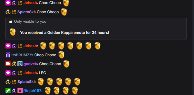I was told that only 1 person each day gets the opportunity to receive the golden kappa Hype Train!

Thank you everyone for supporting my stream <a href="/Twitch/">Twitch</a>