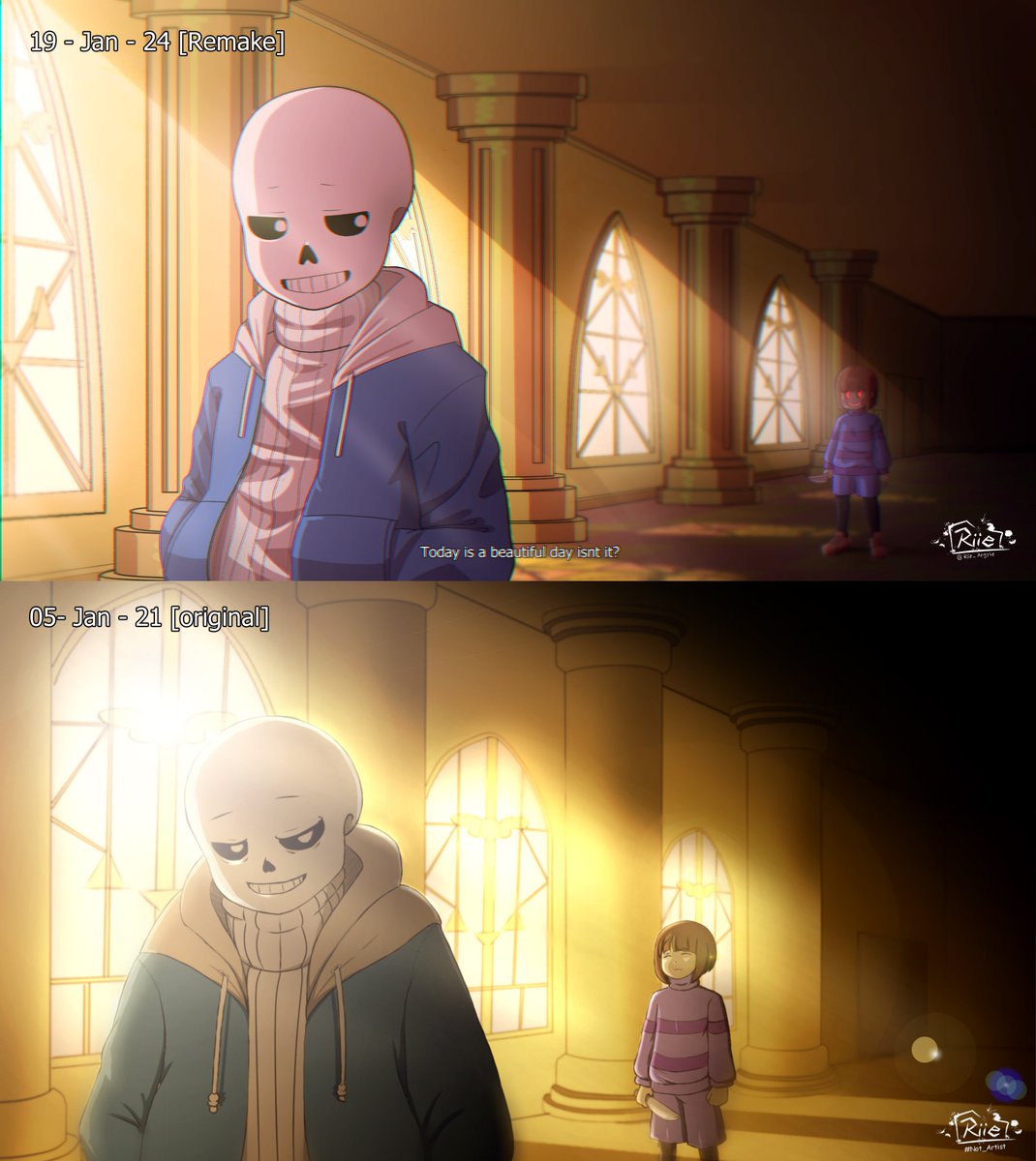 Riie_Argyle's tweet photo. Recreating the Undertale fanart I created three years ago.
#vgenchallenge #remake #VGenCode #undertale #undertaleFanart #Fanarts #JudgementHall https://t.co/VCjeelmLTi
