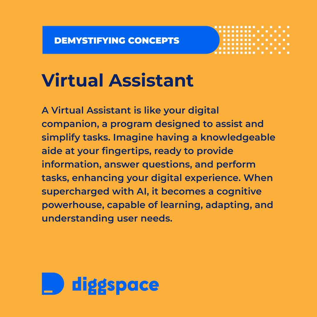 DiggSpace's tweet photo. Meet the future of seamless internal communication - the personal #VirtualAssistant. 🤖 When powered by artificial intelligence, like our very own #Diggy, it becomes a smart, always-on guide navigating the intricate terrain of your organization. (+) https://t.co/gJHpUWAApx