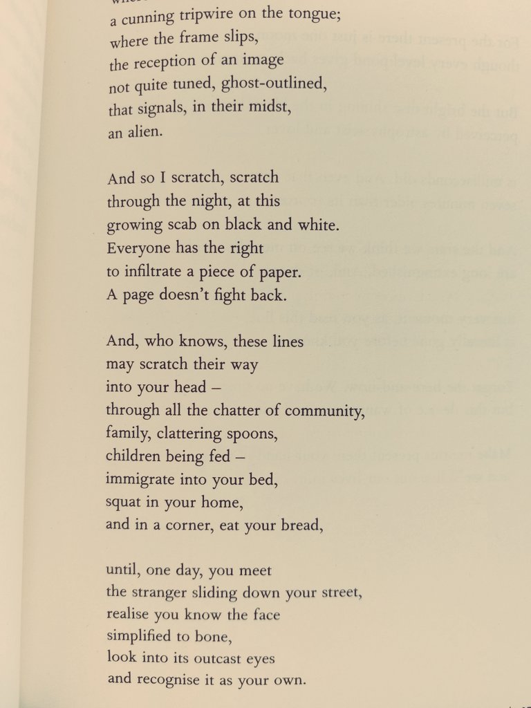 This week of 365 poems for life ends here, 'minority' Imtiaz Dharker. Love the idea that a page doesnt fight back, and how poetry can infiltrate lives 'until one day you meet a stranger and realise you know the face and recognise it as your own.'