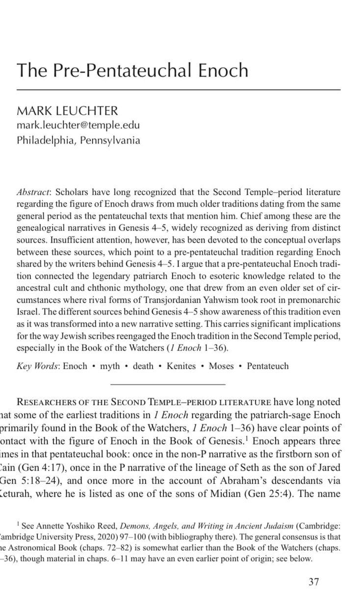 Check out @MarkLeuchter's new article, “The Pre-Pentateuchal Enoch,” in the latest issue of the Catholic Biblical Quarterly! @CatholicBiblica