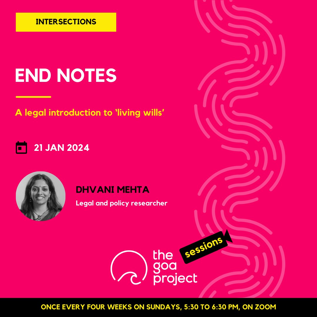 This Sunday, we discuss medical and legal aspects of ‘living wills’ and why they are a good idea.
Register on Zoom here: bit.ly/TGPSessions
More about:
<a href="/RoopGursahani/">Roop Gursahani</a>: thegoaproject.wordpress.com/2024/01/19/giv…
Dhvani Mehta: thegoaproject.wordpress.com/2024/01/19/end…
#TGPSessions: thegoaproject.wordpress.com