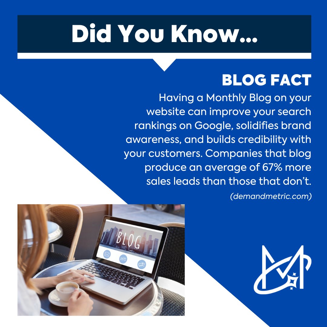 Did You Know...A Blog is for much more than branding. It can significantly improve your website's SEO. Need help with your content marketing? Visit us at: bit.ly/3HrhReg