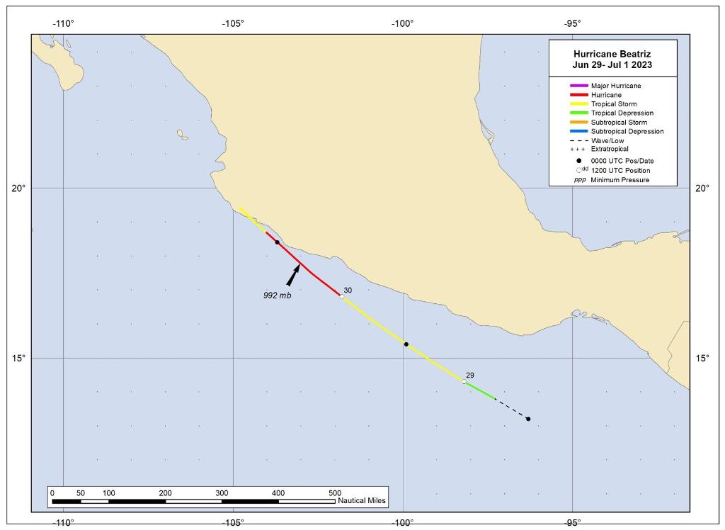 The Tropical Cyclone Report for Hurricane #Beatriz (June 29-July 1, 2023) has been posted on the NHC website. Beatriz made landfall as a tropical storm near Manzanillo, Mexico. nhc.noaa.gov/data/tcr/EP022…