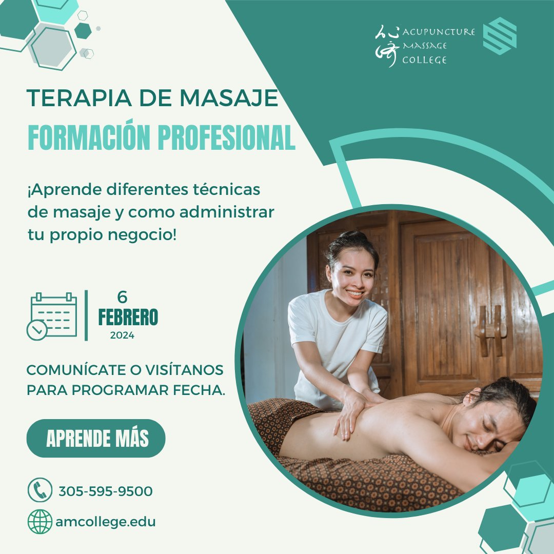 AcuMassageCol's tweet photo. Experimente una carrera gratificante que promueva el bienestar, la flexibilidad de establecer su propio horario de trabajo y la satisfacción de marcar una diferencia real en la vida de otras personas como masajista. https://t.co/IUcYVyaAIo https://t.co/QVpZVvSFKY