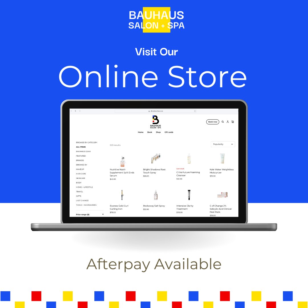 bauhaussalon's tweet image. Upgrade your beauty routine hassle-free at the Bauhaus Salon + Spa online store! 💳✨ Afterpay makes shopping for your favorites a breeze. Shop now, pay later! 🛍️ shopbauhaus.co/s/shop

#AfterpayMagic #BauhausBeauty #BauhausSalonSpa #LakeCharlesSalon #LakeCharlesLouisiana