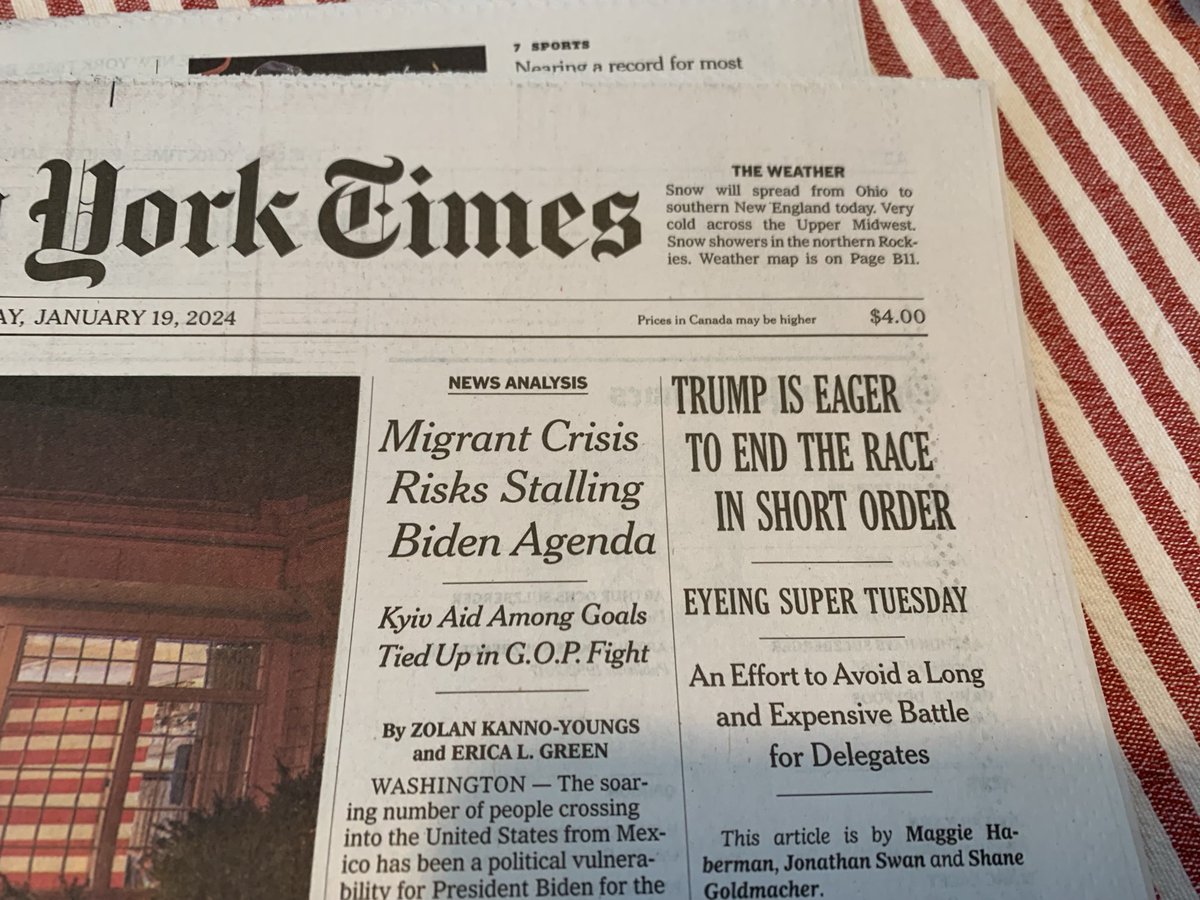 Horrendous framing by ⁦@nytimes⁩. What political candidate is NOT eager to win a race quickly? Is it front-page news Trump says he’s inevitable? Meanwhile, Biden hasn’t passed an immig. bill bc the GOP refuses to compromise. This coverage aides the party of demagoguery.