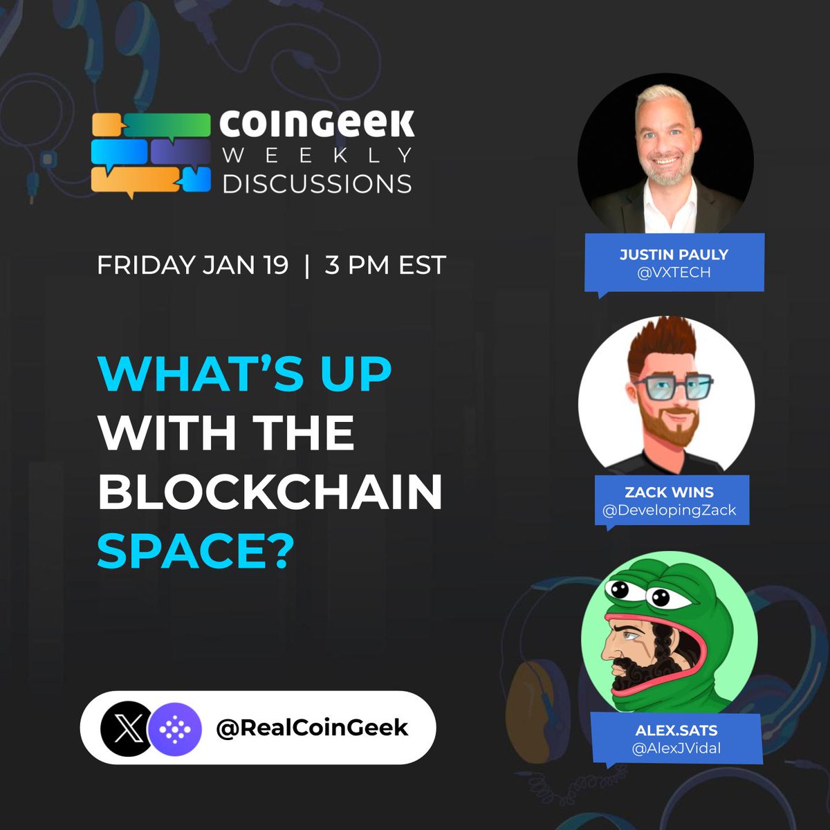 Wondering what’s up with the blockchain space?

𝗝𝗼𝗶𝗻 𝘂𝘀 𝗮𝘀 𝘄𝗲 𝘄𝗲𝗹𝗰𝗼𝗺𝗲 𝘁𝗵𝗶𝘀 𝘄𝗲𝗲𝗸’𝘀 𝗴𝘂𝗲𝘀𝘁 𝗝𝘂𝘀𝘁𝗶𝗻 𝗣𝗮𝘂𝗹𝘆,

President &amp; Co-founder of <a href="/VXTECH/">VXTechnologies</a> (<a href="/MagicDapp/">MagicDapp</a> &amp; <a href="/AlphaDapp/">AlphaDapp</a>)