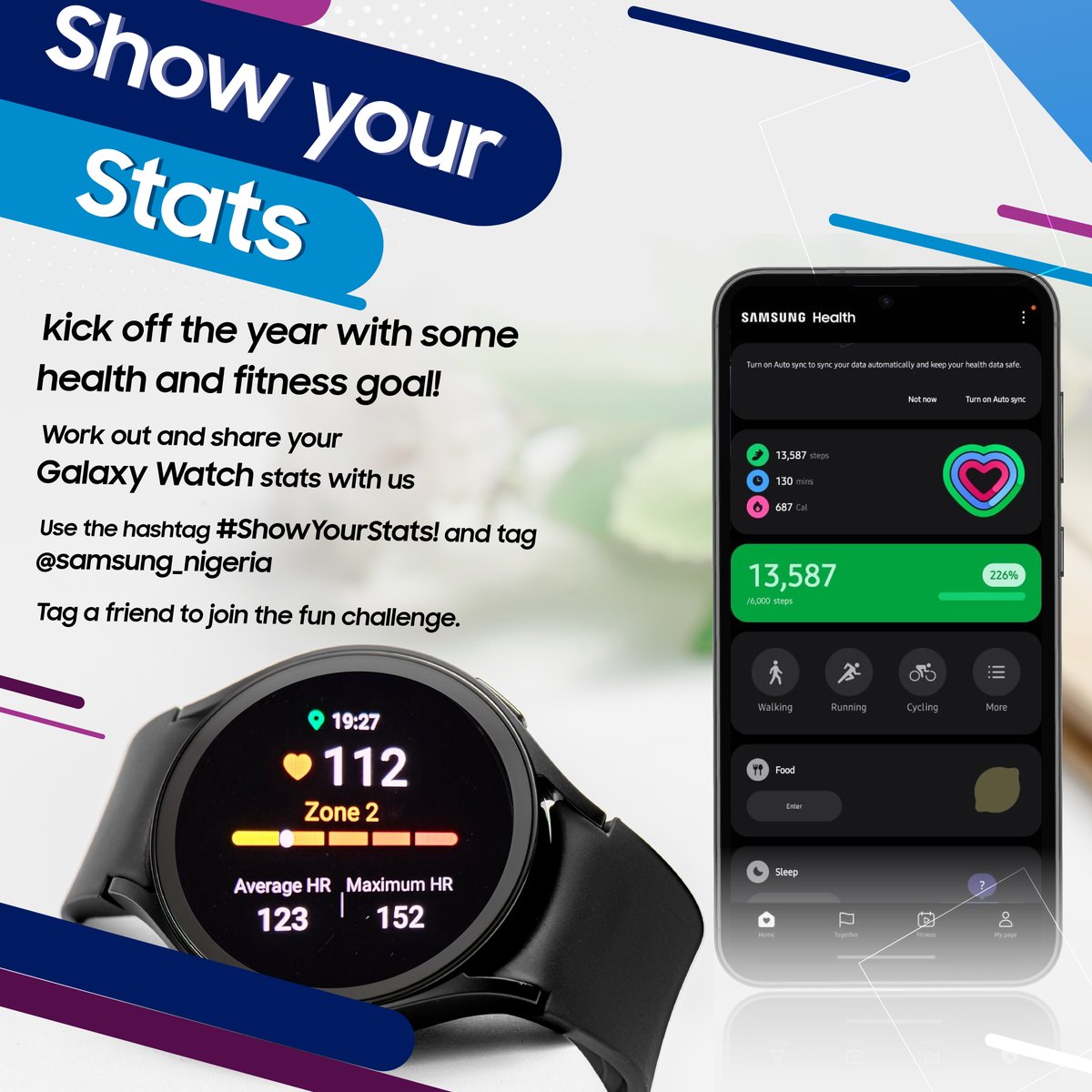 Join the #MyGalaxyStats challenge and show off your fitness goals with your Galaxy devices. You could win amazing prizes from @SamsungNigeria if you share your health data with them.