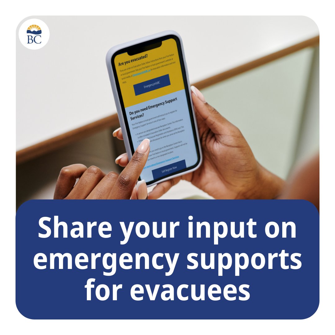 With the increasing frequency & severity of wildfires & floods due to climate change, the Province is updating the Emergency Support Services program to ensure it meets the needs of evacuees. Provide your feedback here: ow.ly/seGE50QnCEB @GovTogetherBC