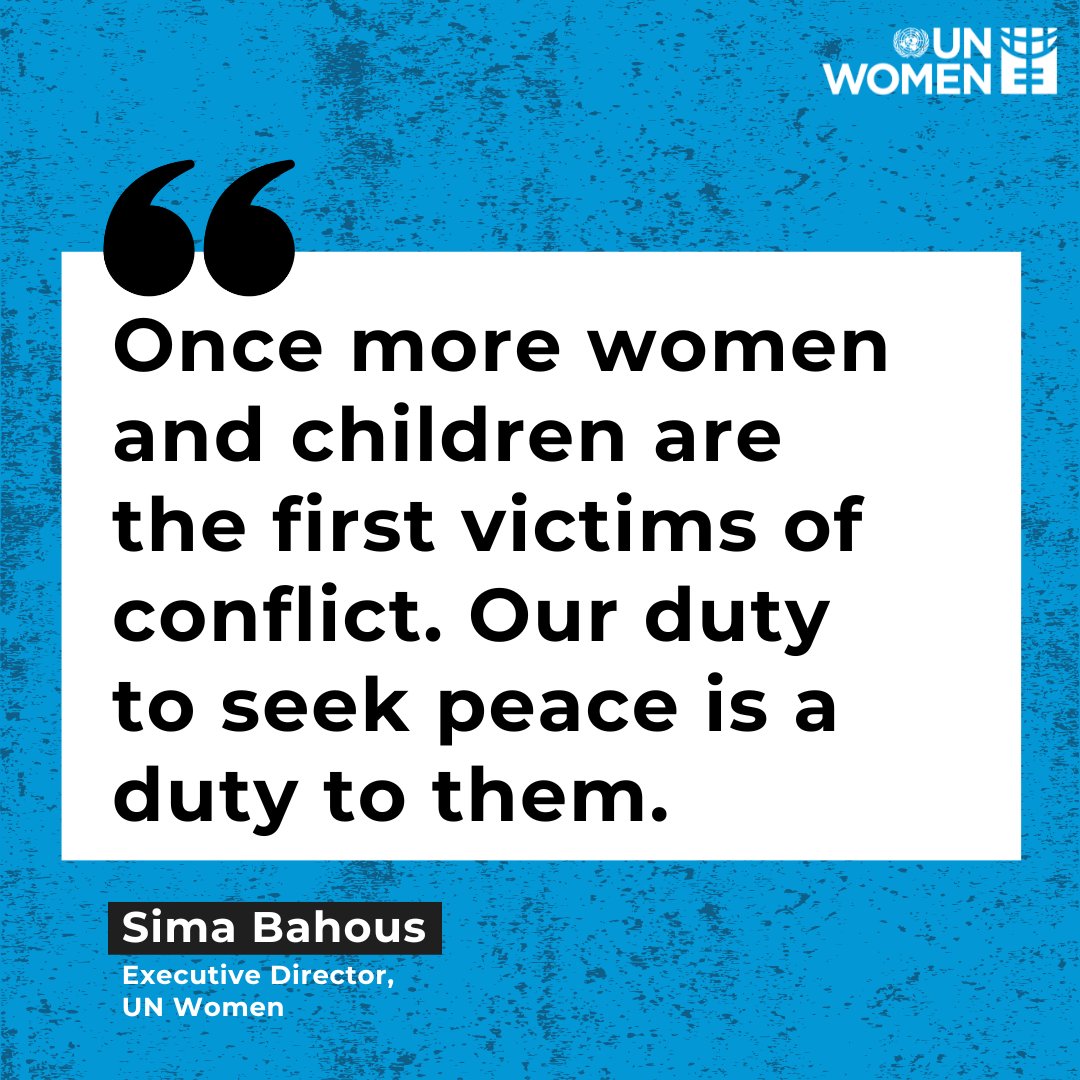 UN_Women's tweet image. “Since the horrors of the Hamas attacks on Israel of 7th October and the horrors that have followed, especially in Gaza, we have seen evidenced once more that women and children are the first victims of conflict.”

Statement by @unwomenchief Sima Bahous: unwo.men/lfV050Qsvo6