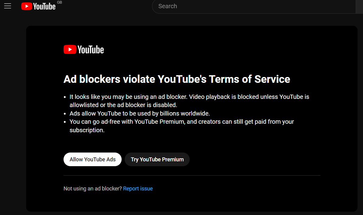JaxonK49's tweet photo. YouTube at it again. I wish they'd just get over it. We have a right to ignore adverts on any platform and not have them crammed down our throats. https://t.co/MhkQHXHOJu