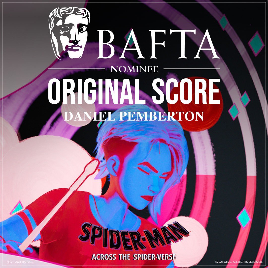 Congratulations are in order as <a href="/DANIELPEMBERTON/">Daniel Pemberton (also on BluSky same name)</a> has been nominated for <a href="/BAFTA/">BAFTA</a>'s Best Original Score for Spider-Man: Across The Spider-Verse! 🕸️🎶 A very well-deserved recognition! 🎉

#spidermanacrossthespiderverse #spiderman #bafta