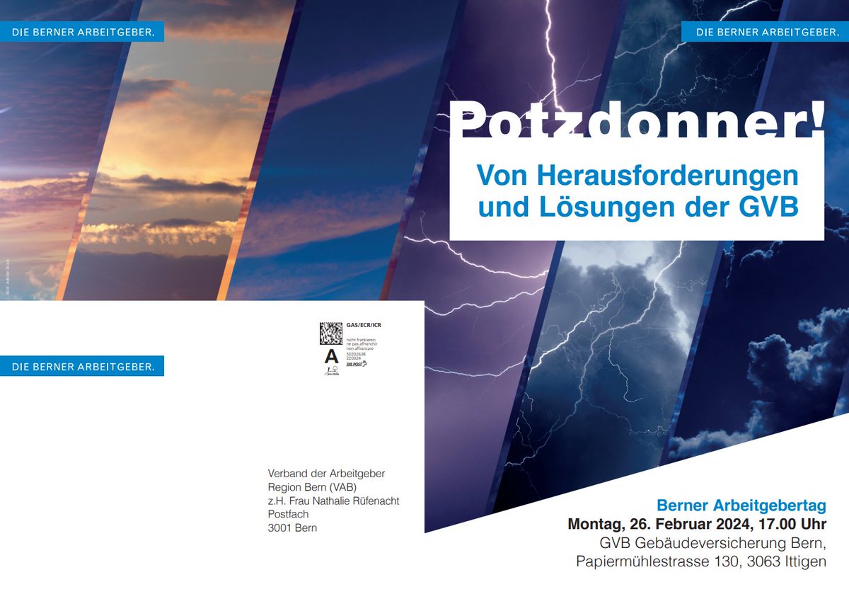 BERNER ARBEITGEBERTAG 

Potzdonner! Von Herausforderungen und Lösungen der GVB.

Zur Einladung:
lmy.de/OBkt