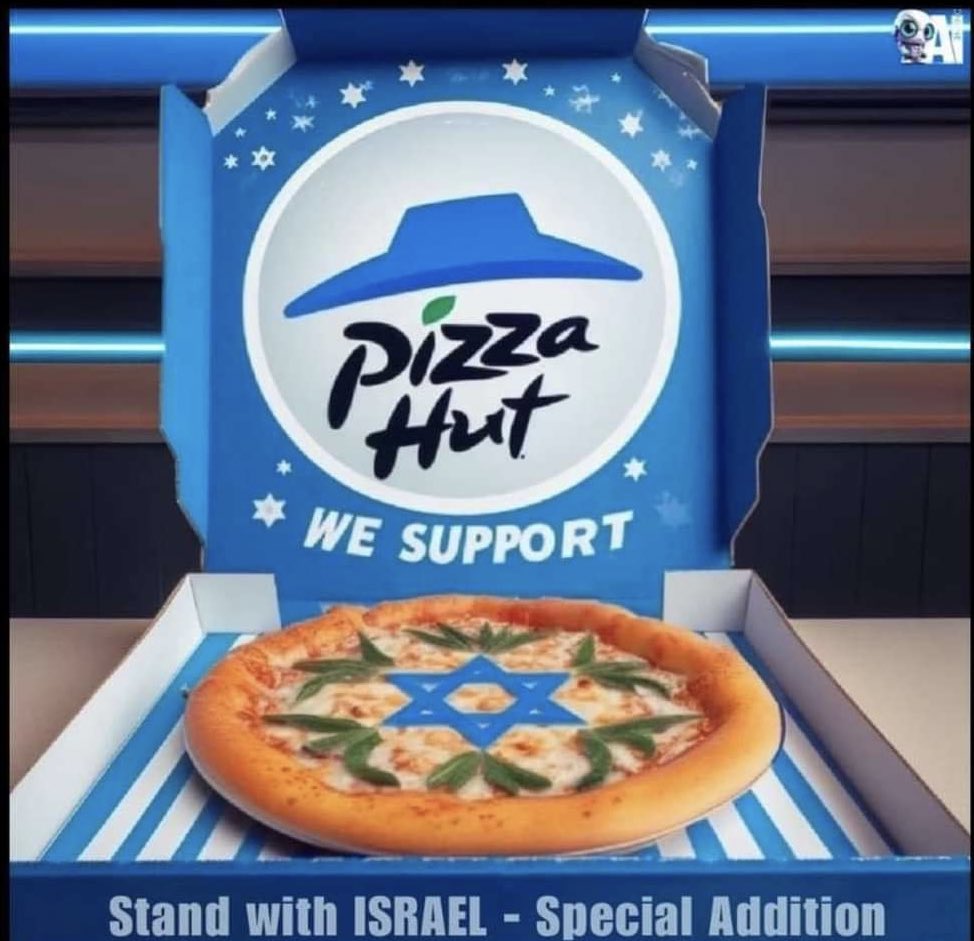 PIZZA HUT STANDS WITH ISRAEL! 🤮 

#BoycottPizzaHut 🇮🇱