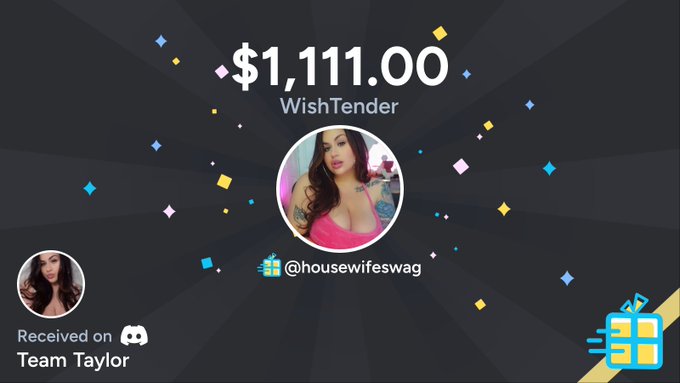 "It&rsquo;s goodtobeobsessedwithTay" just bought a gift off housewifeswag's wishlist worth $1,111.00 on Discord