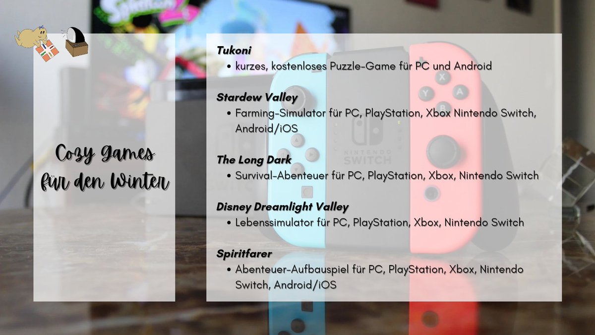 cozy_potatoes's tweet image. Auch Videospiele eignen sich super, um den #Winter zu überbrücken: Diese fünf #Games sind besonders cozy - und auch für Gaming-Neulinge geeignet!
🎮 Die Preise und weitere Infos findet ihr auf unserem Insta-Kanal: 

#cozypotatoes #cozygames #gaming