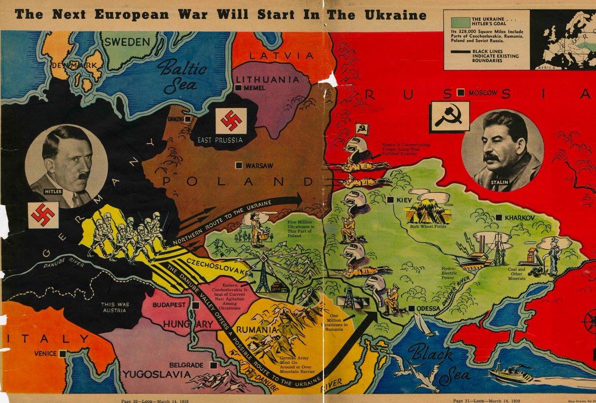 PicturesUssr's tweet photo. "The next European war will start in the Ukraine", map published in Look magazine, March 14, 1939, USA https://t.co/Ob7aeDAPps