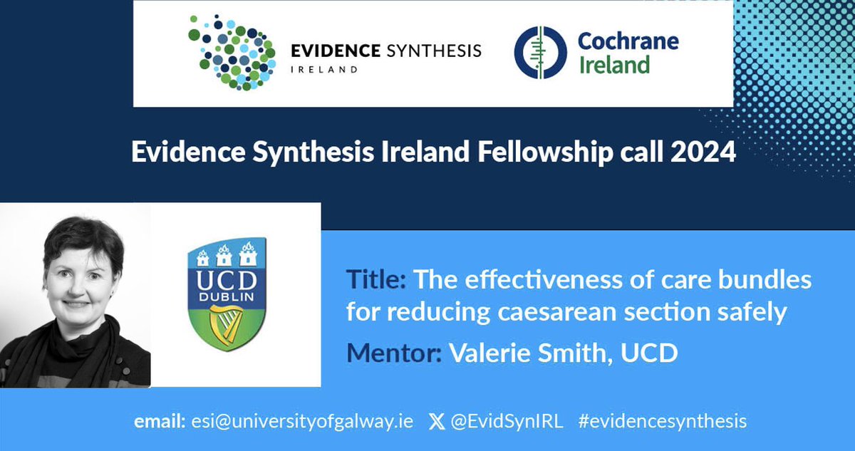 On this Fellowship with Prof @valeriesmithUCD, the Fellow will learn: 🔍Developing & implementing a search strategy 👀Screening ✅RoB/Quality Assessment. 🎹Data synthesis ✍️Write-up & report; submit to a journal 👨‍🔬Embedding a #SWAR - advancing methods 💻evidencesynthesisireland.ie/fellowships/