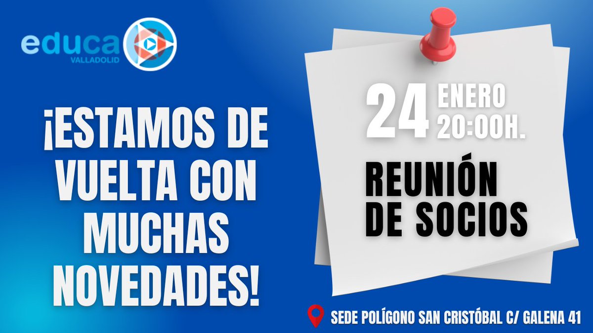 Tenemos muchas novedades!!! 👏🤩
Queremos contaros TODO en la próxima reunión de socios que tenemos programada para el miércoles 24 de enero a las 20 horas. 
¿Te lo vas a perder? 🚀
Confirma tu asistencia: acortar.link/bZTVL2