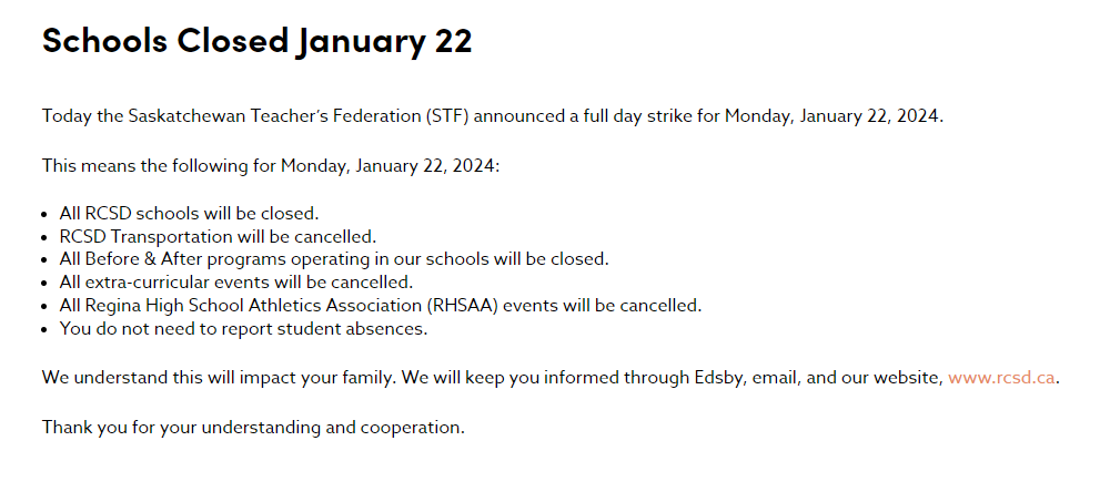 STF Strike Monday, January 22nd