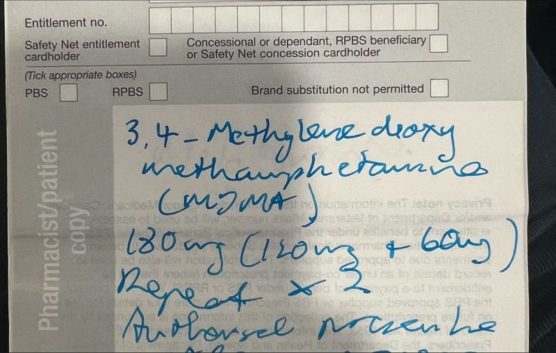 History in the making - this is the first 'normal' (i.e. not in a clinical trial) script written in the modern era for psychedelic assisted therapy (180mg of MDMA) by Dr Ted Cassidy in Melbourne, Australia. More details here: linkedin.com/posts/tedcassi…