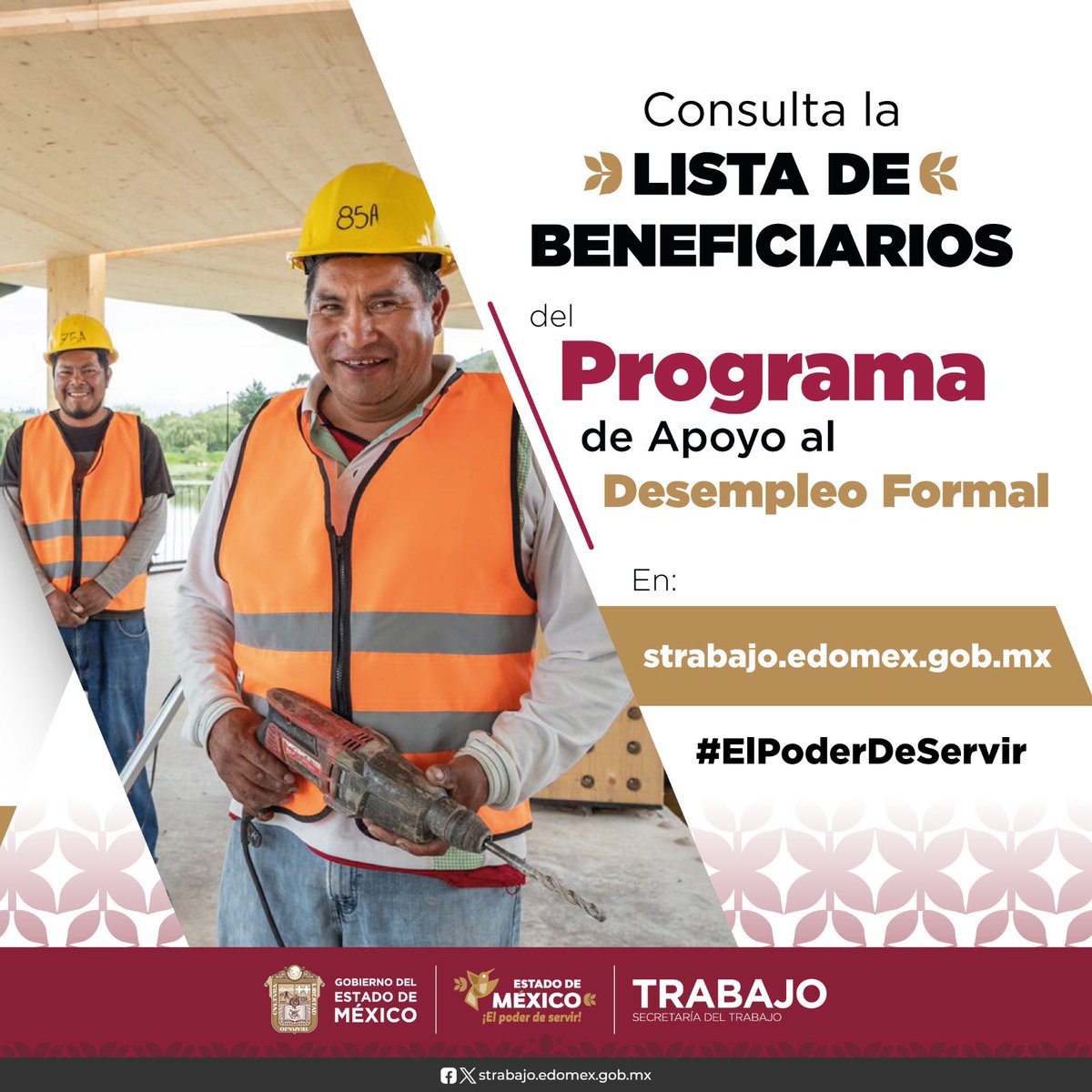 TrabajoEdomex's tweet photo. Ya puedes consultar el padrón de beneficiarios de la Convocatoria del Programa de #ApoyoAlDesempleoFormal. 
Ingresa a 👉🏼 https://t.co/lgPosKZsKf
En breve anunciaremos las fechas de entrega. 
#ElPoderDeServir https://t.co/tA1L8Edtsb