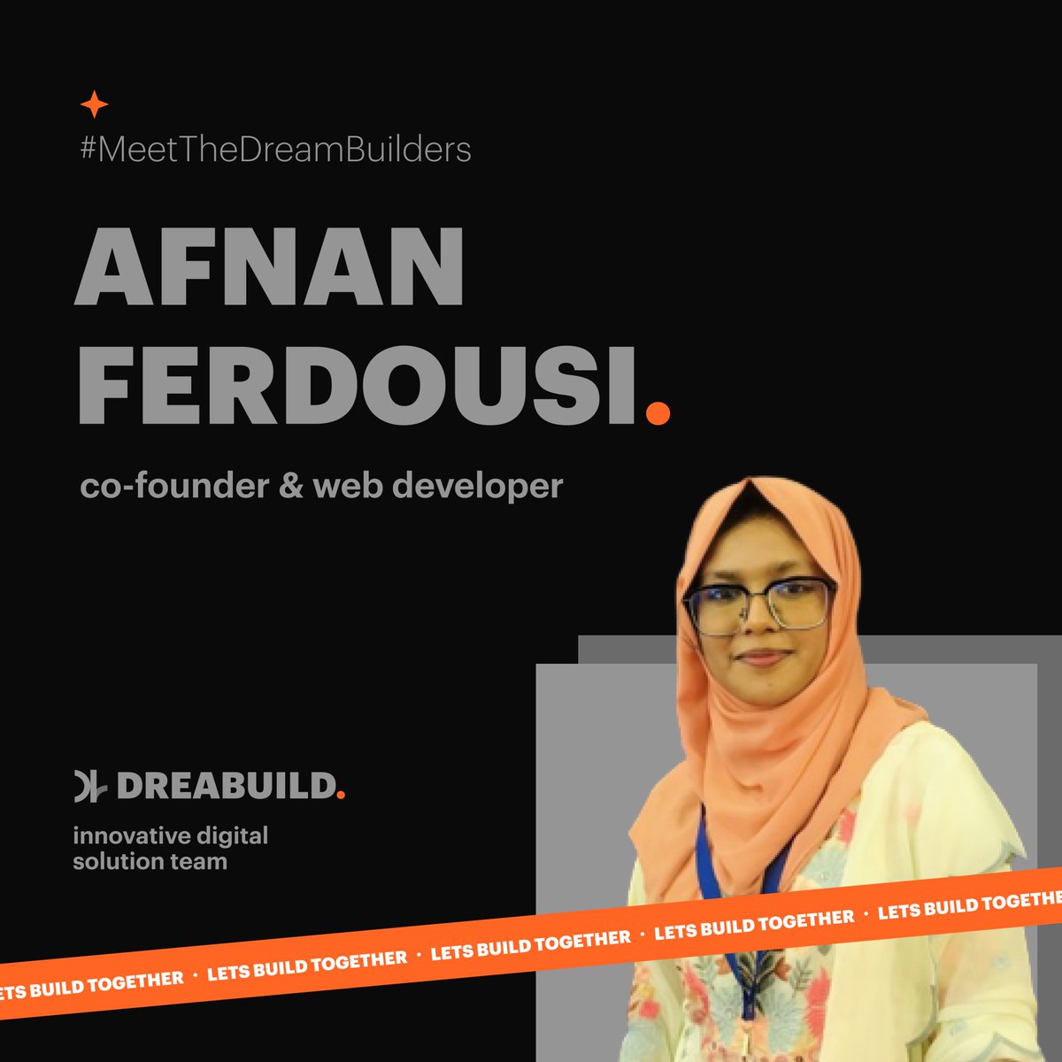 dreabuild's tweet photo. Meet Our Co-Founder and Web Developer: Afnan Ferdousi! 🌟

We're thrilled to introduce you to the heart and soul behind Dreabuild – our Co-Founder and brilliant Web Developer, Afnan Ferdousi! 🚀
#DreabuildTeam #MeetTheTeam #WebDeveloper  #InnovationInCoding #MeetTheDreamBuilders https://t.co/aCDfeIhYt3