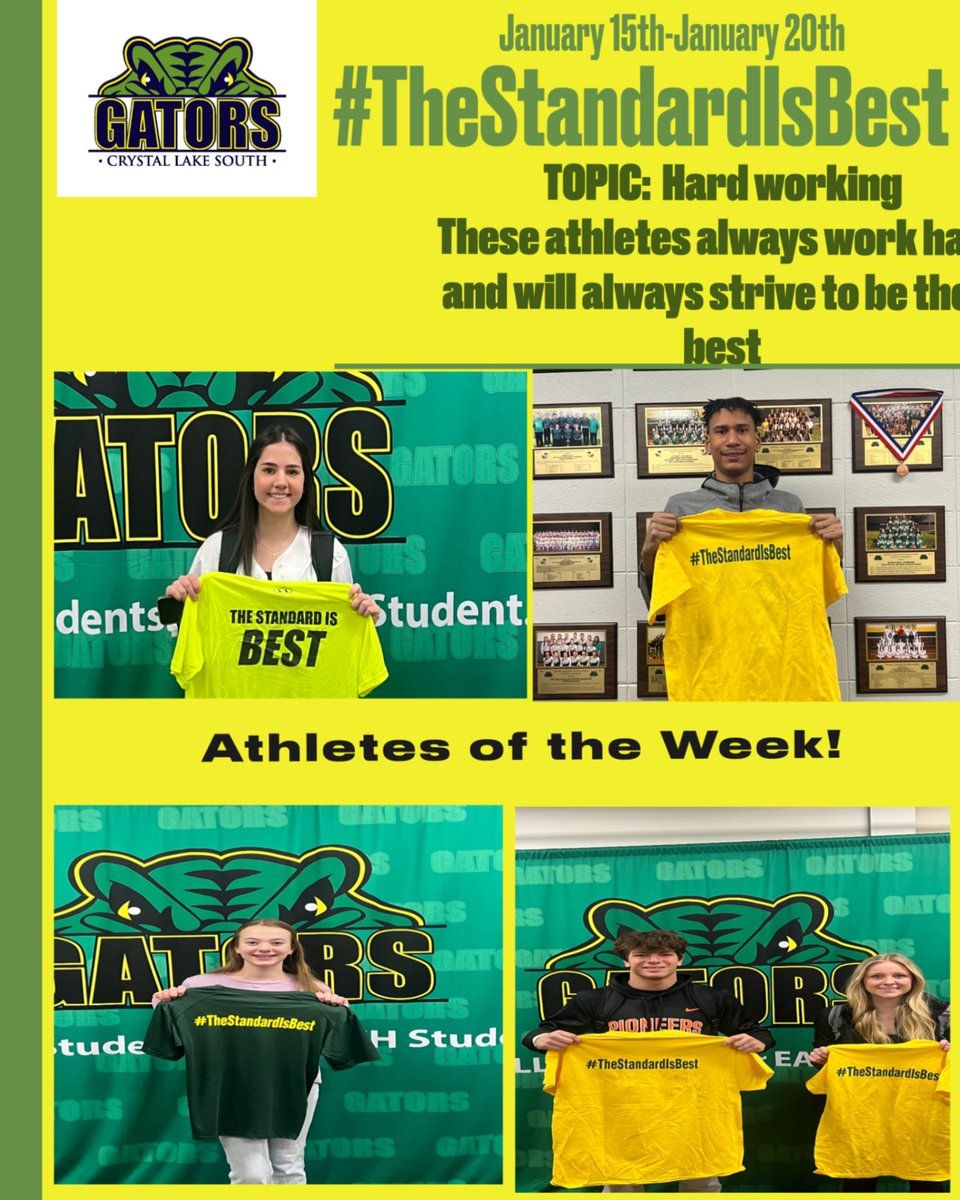 Congrats to our #TheStandardIsBest athletes of the week!  These athletes were nominated by their coaches for commitment to working as hard as they can each and every day!  Well done and keep up the great work!