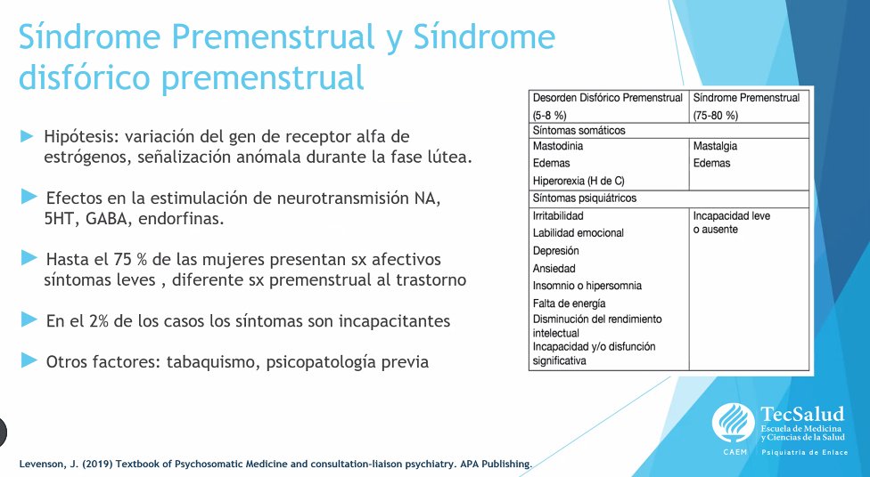 carlos_arnaud's tweet image. Hoy Clase #PsiquiatríaDeEnlace
#Ginecología 

Trastorno Disfórico #Premenstrual ocurre en el 5-8% de las mujeres

Es incapacitante
Deterioro en su funcionamiento 

Antidepresivos ISRS son el tratamiento de 1era elección

¿Conoces a alguien que lo tenga?

pubmed.ncbi.nlm.nih.gov/31078196/