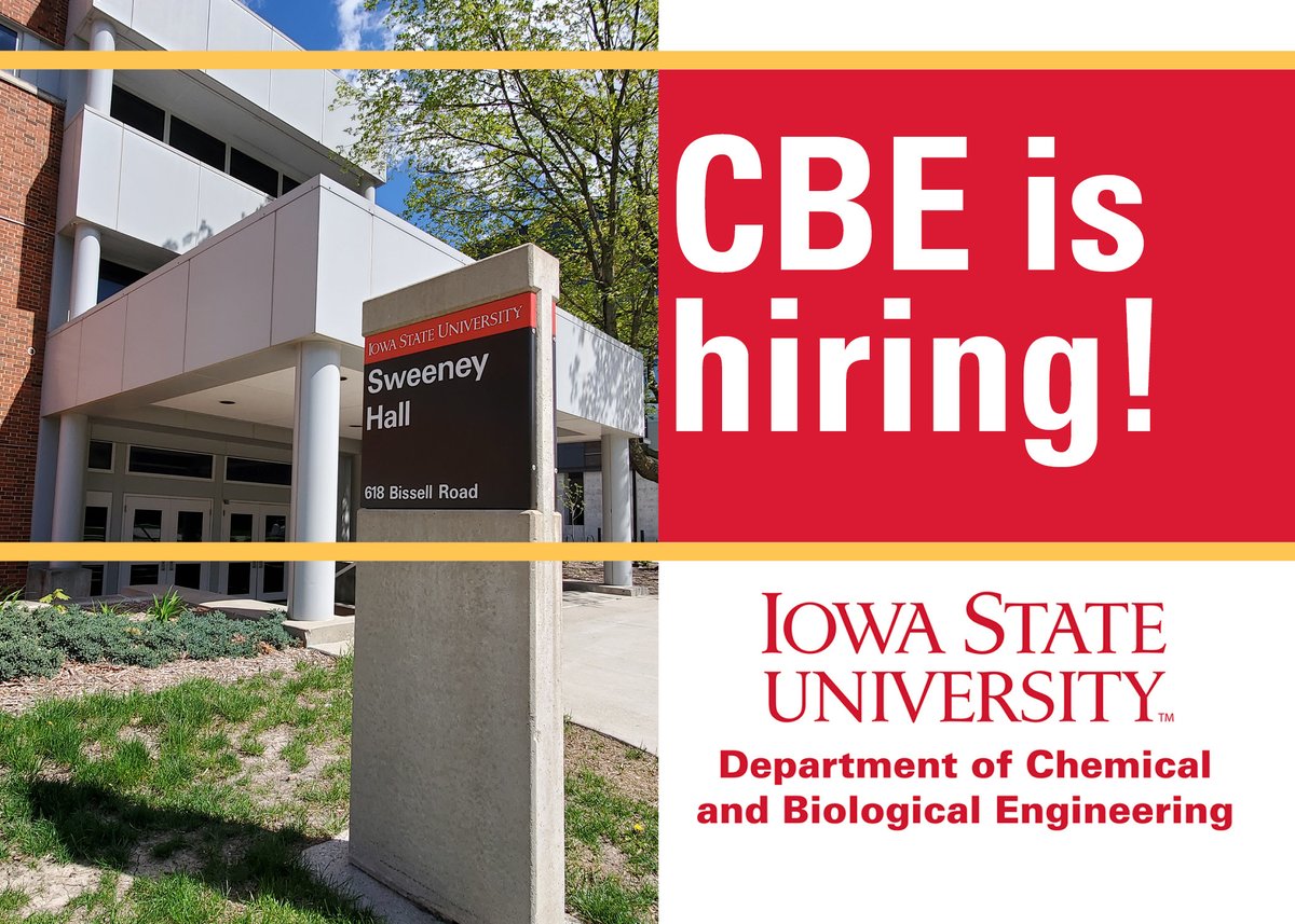 The department has an opening for a Teaching Laboratory Specialist II. Learn more about the position and how you can apply to become a part of CBE (closing date January 28) isu.wd1.myworkdayjobs.com/IowaStateJobs/…