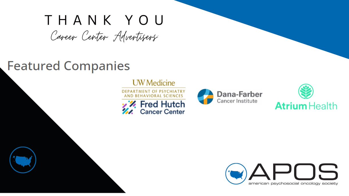 APOSHQ's tweet photo. ๐Thank you to @UWMedicine @fredhutch
@DanaFarber and @AtriumHealth for supporting #APOS while you #AdvertiseWithAPOS Check out all available opportunities when you visit our Career Center #psychosocialoncology #cancer https://t.co/rS1Hs8n76A https://t.co/7rECIjfvGF