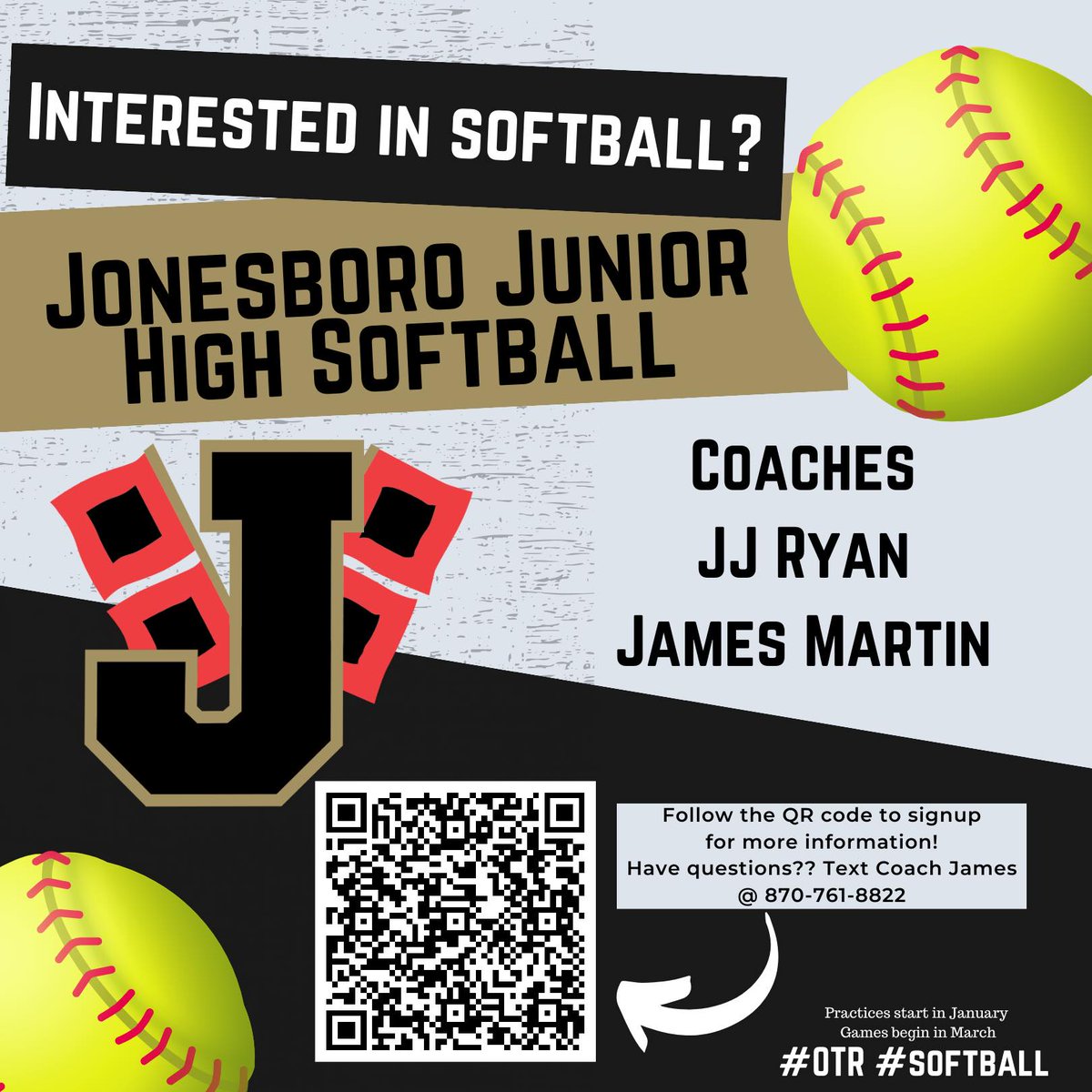 📣Calling all future JHS softball stars! Junior high softball sign-ups are here! Grab your gloves and join us for a season of fun, friendship, and fierce competition. Let's hit it out of the park together! Follow the QR Code and Sign Up Today! #CaneSB