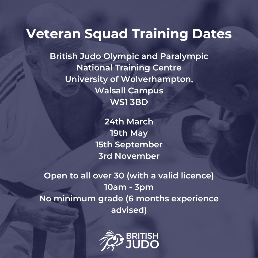Are you over 30 and looking for extra randori?

The British Judo Veteran Squad training days are now confirmed

📍 British Judo National Training Centre
🥋 Led by Alan Jones and Chris Doherty with special guest coaches
📅 Add the dates below to your diary!

#EmbraceJudo #Judo