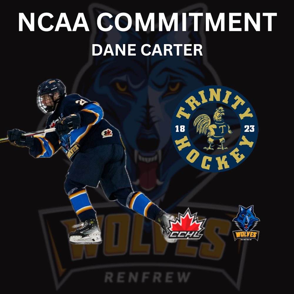 NCAA Commit

Wolves are excited to announce that Dane Carter has accepted an offer to play NCAA at Trinity College which plays in NESCAC. Trinity is a powerhouse not only on the ice but academically. Trinity is ranked top 10 in country. <a href="/TheCCHL/">The CCHL</a>
