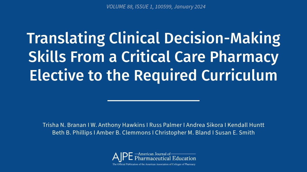 What is the impact of a critical care pharmacy elective (CCPE) on student performance in other courses in the #PharmD curriculum?📖

Check out the latest issue for study statistics and results.

ow.ly/piJN50QsI0B