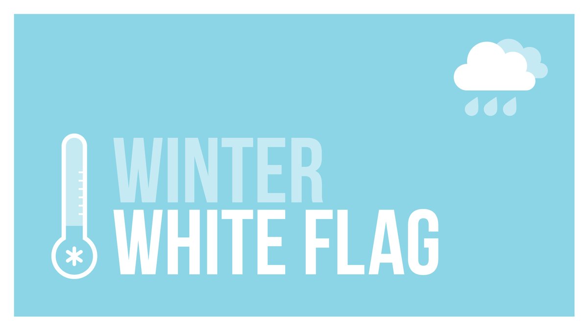 🏳️ Winter White Flag! 🏳️

Shelters are OPEN tonight through Monday night. Keep yourself and others safe! Remember to:

🏠 Locate the nearest shelter: ow.ly/tX0P50QsGJA 
📣 Share this post to ensure our neighbors in need are aware of the available shelters!