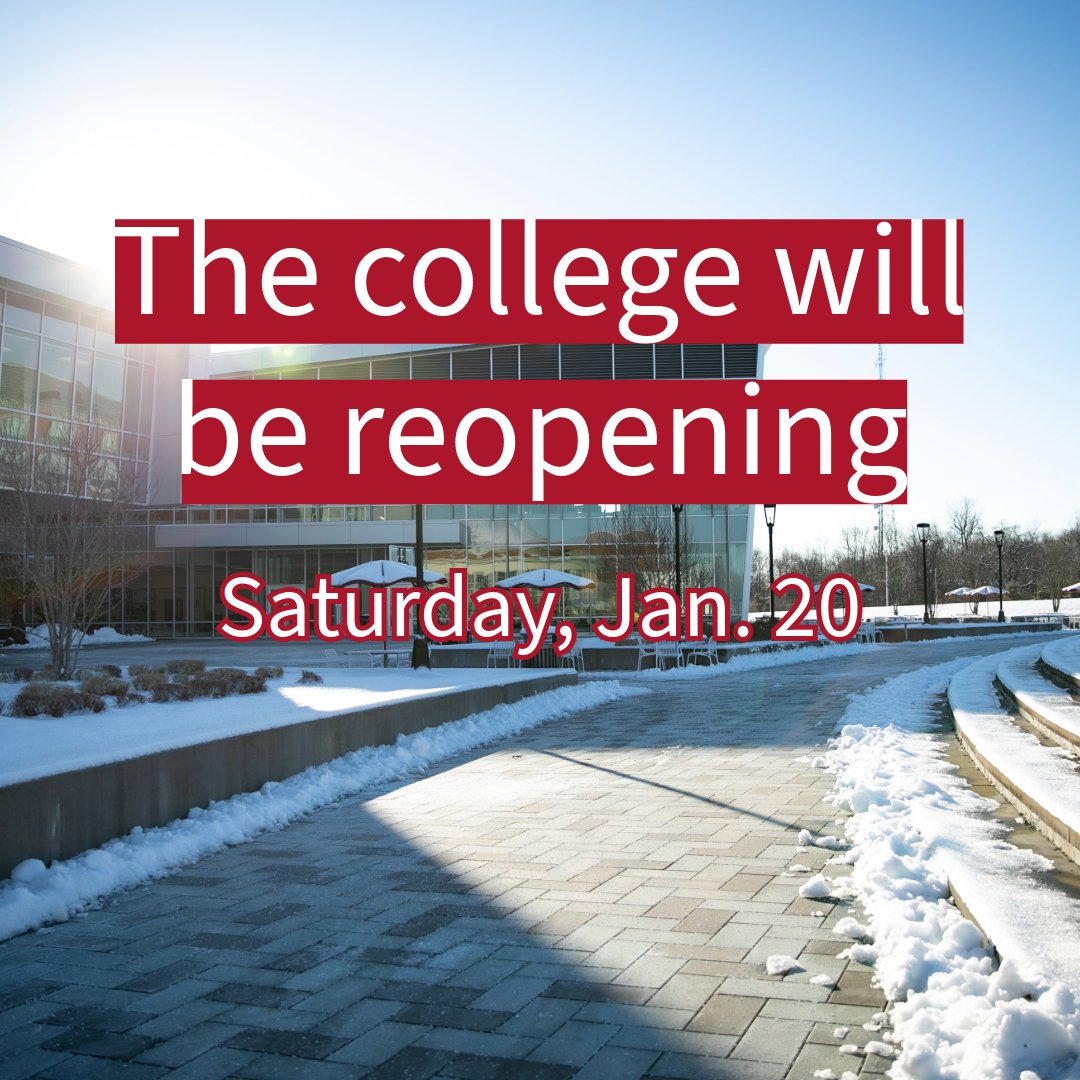 ❗REMINDER❗Rowan College at Burlington County will be reopening on Saturday, Jan. 20.