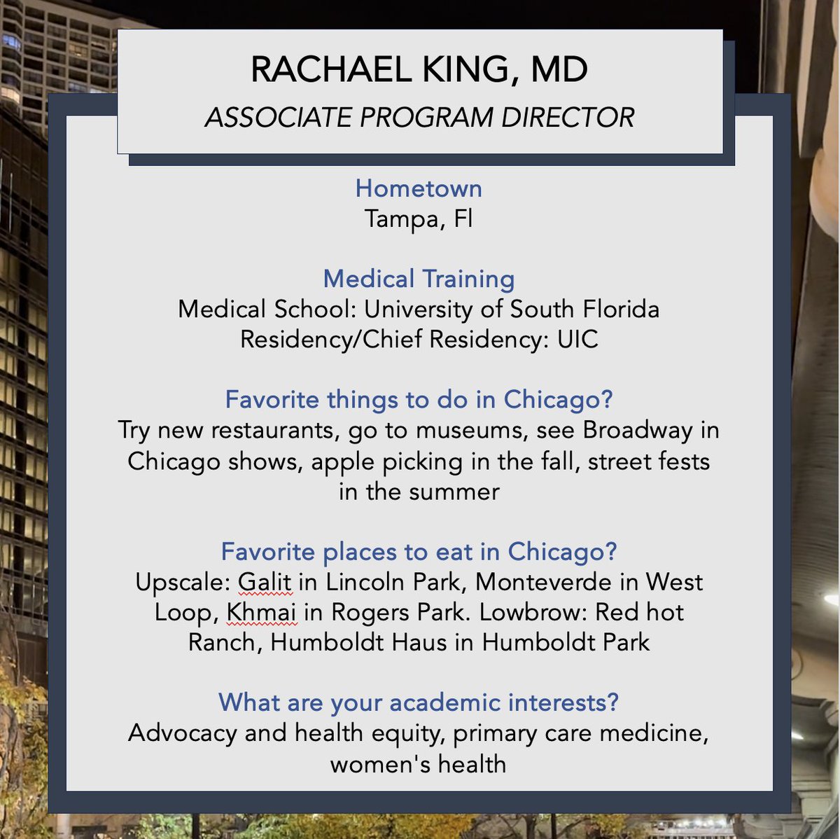 This week's Faculty spotlight: Rachael King! #GoFlames #UICIM