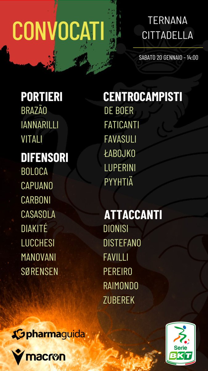 TernanaOfficial's tweet photo. 📄 I convocati di #Breda per #TerCit 🟥🟩 https://t.co/FDGrazM8Dp