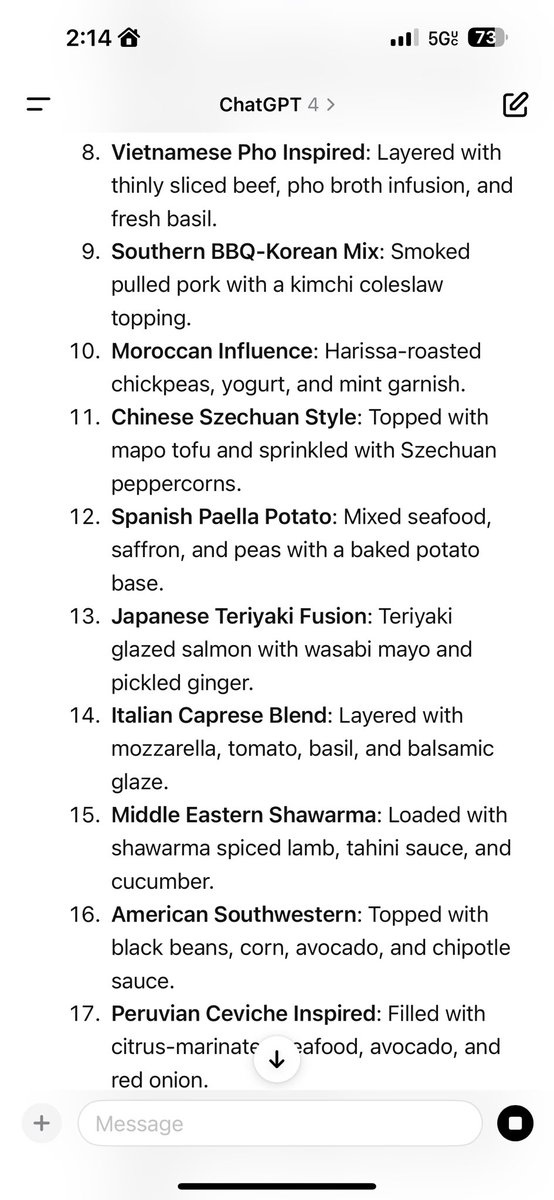 smomelette's tweet photo. @JEOxendine Bro who said it isn’t? Butter chicken baked potato gang

(#20 is questionable ngl) https://t.co/9ukxz33pn0