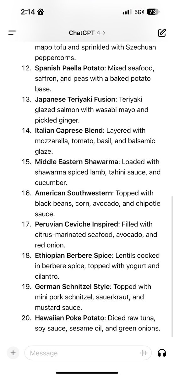 smomelette's tweet photo. @JEOxendine Bro who said it isn’t? Butter chicken baked potato gang

(#20 is questionable ngl) https://t.co/9ukxz33pn0