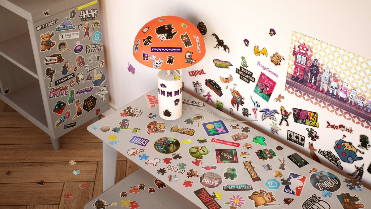 NicClapper's tweet image. Stickers &amp;amp; More! Supporter DLC for @JigPuzzleDreams releases in less than a week!

Over 2k stickers + a huge collection featuring some of the finest indie games around.

💗Massive thanks to these studios for collaborating with us! 💗