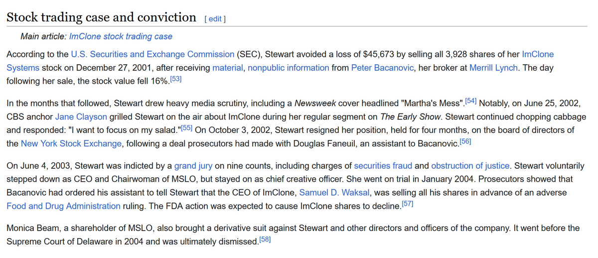 Se <a href="/MarthaStewart/">Martha Stewart</a>  Stewart, che ai tempi era sempre in TV a condurre programmi, si è fatta mesi di galera perché ha evitato meno di $50k di loss per insider trading (spoiler, guadagnava milioni), non vedo perché certi influencer odierni non corrano il medesimo rischio👀